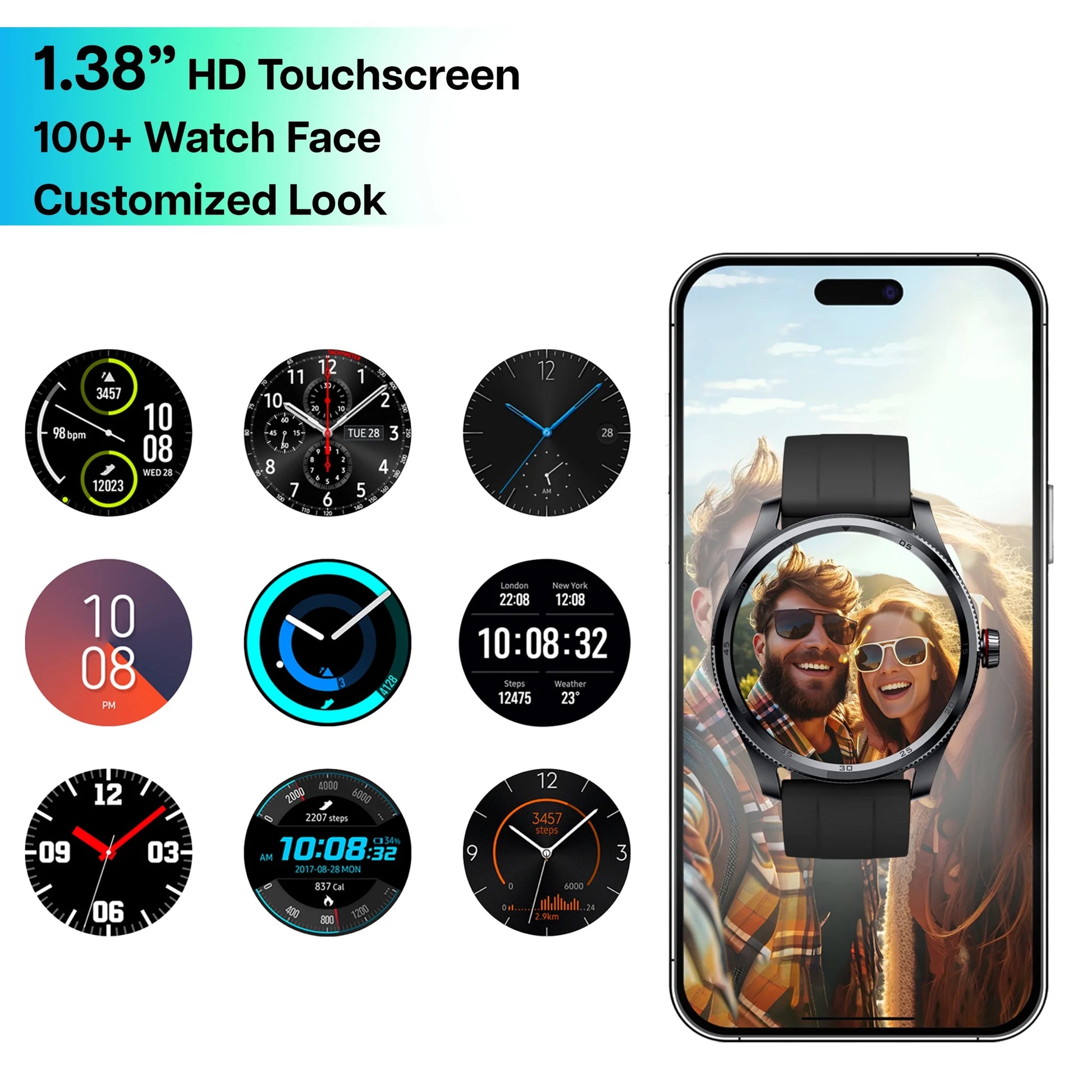 Fitness Watch, Smart Watch for Android and Iphone with Text and Calling, 100+ Sports Mode, IP68 Waterproof, 1.39" round Touch Screen, 14 Days Battery Life