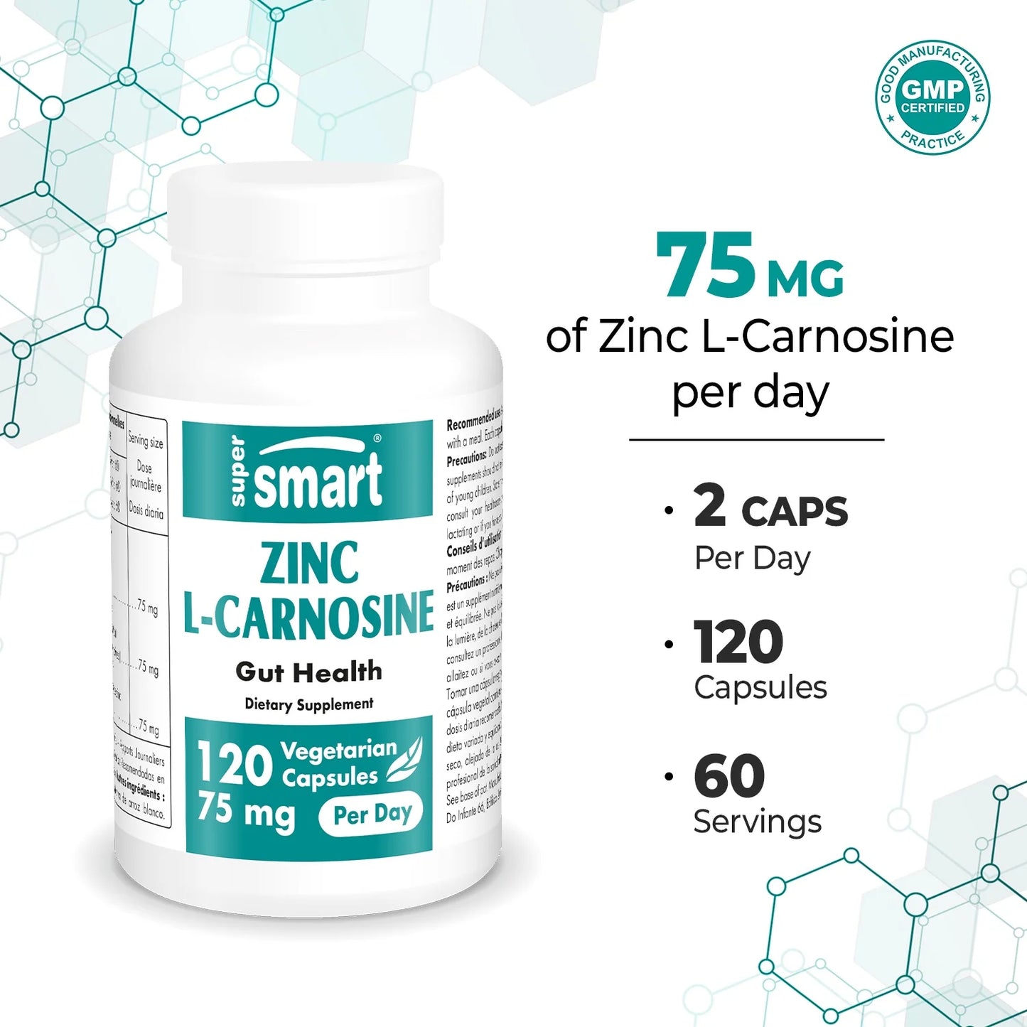 - Zinc L-Carnosine 75 Mg per Day - Health Supplement | Non-Gmo & Gluten Free - 120 Vegetarian Capsules