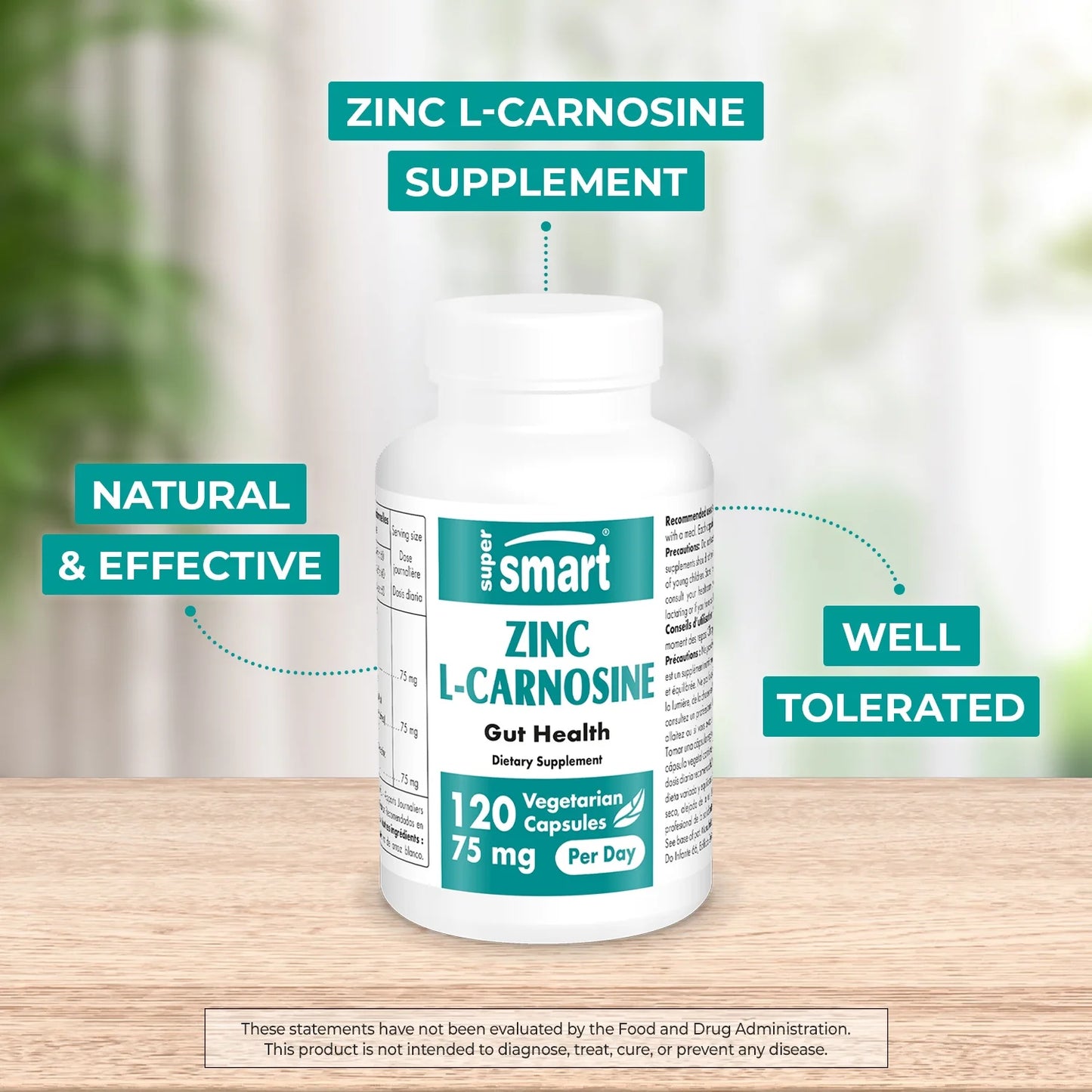 - Zinc L-Carnosine 75 Mg per Day - Health Supplement | Non-Gmo & Gluten Free - 120 Vegetarian Capsules