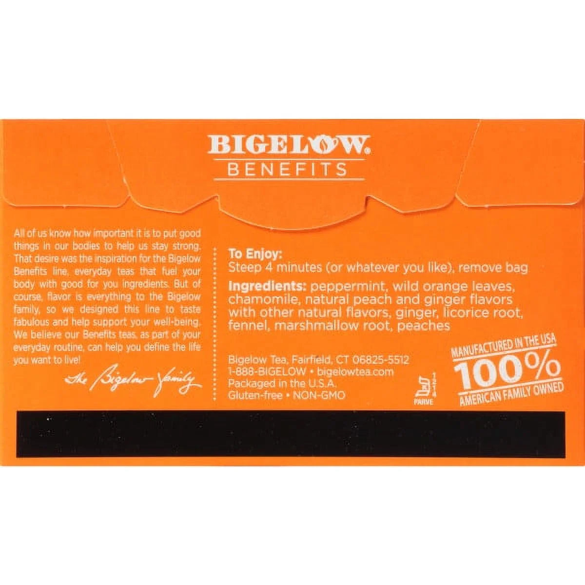 Bigelow Benefits Ginger & Peach Herbal Tea Bags, 18 Ct