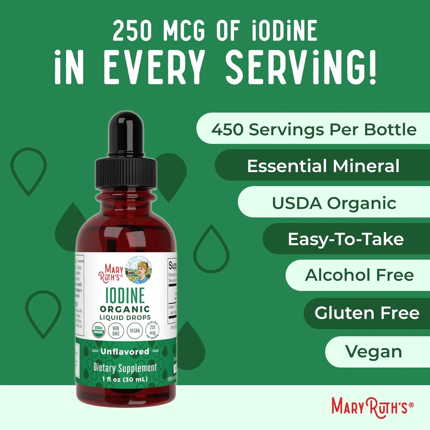 Potassium Iodine | Iodine Supplement | 1 Year Supply | Iodine Drops | USDA Organic | Nascent Iodine | Vegan | 450 Servings