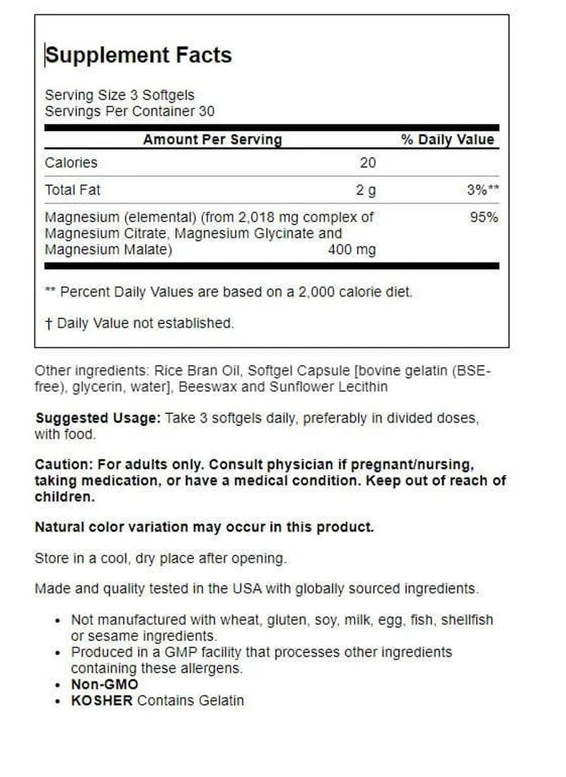 Magnesium Citrate Softgels 400 Mg 90 Sgels