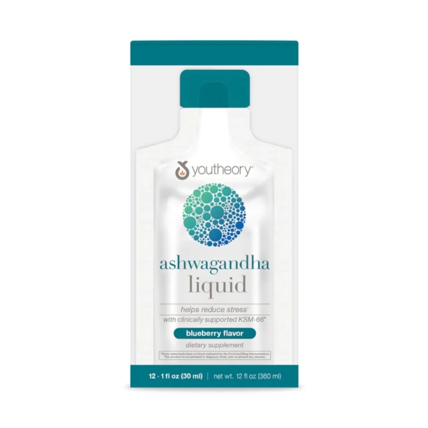 Ashwagandha Liquid Blueberry Flavor, Help Reduce Stress, 12 Single Serving Packets