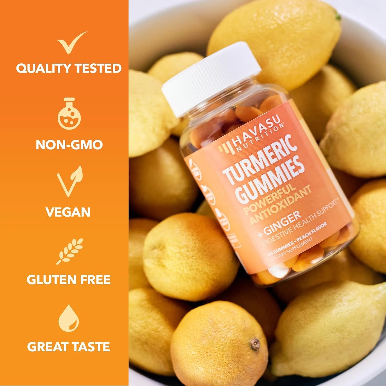 Havasu Turmeric Gummies with Ginger | Vegan 95% Curcumin Gummies for Superior Immune Defense, 60Ct