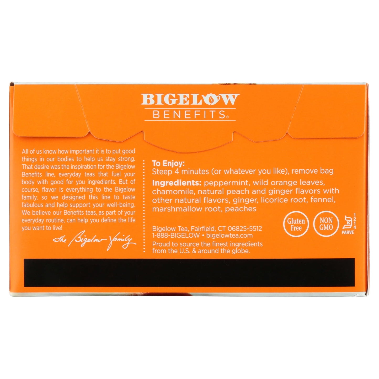 Bigelow Benefits Ginger & Peach Herbal Tea Bags, 18 Ct