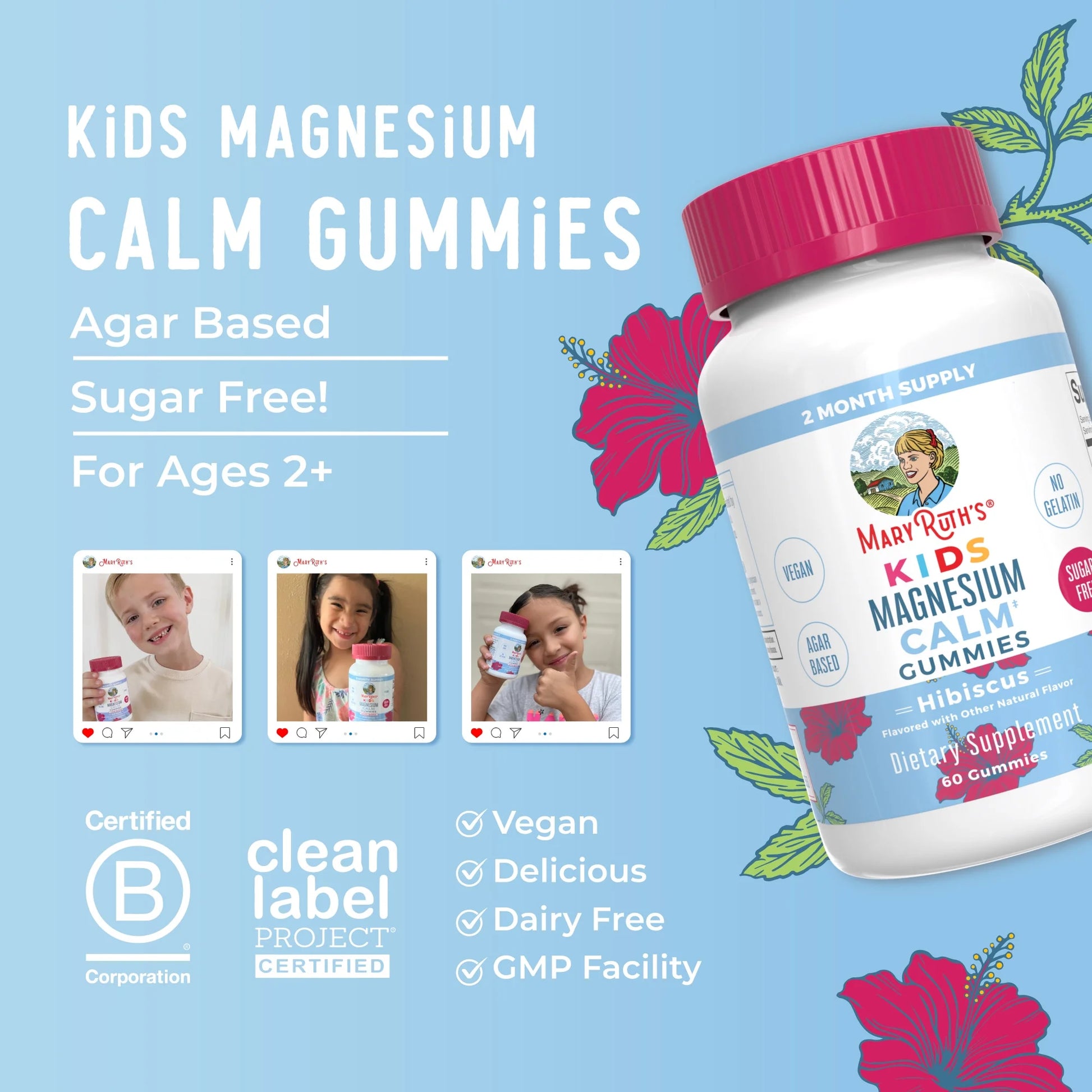 Kids Magnesium Citrate Gummies by  | 2 Month Supply | Sugar-Free | Calm Magnesium Gummies for Kids 2+ | Bone Health | Non-Gmo, Gluten-Free | Vegan | Calm Gummies 60Ct