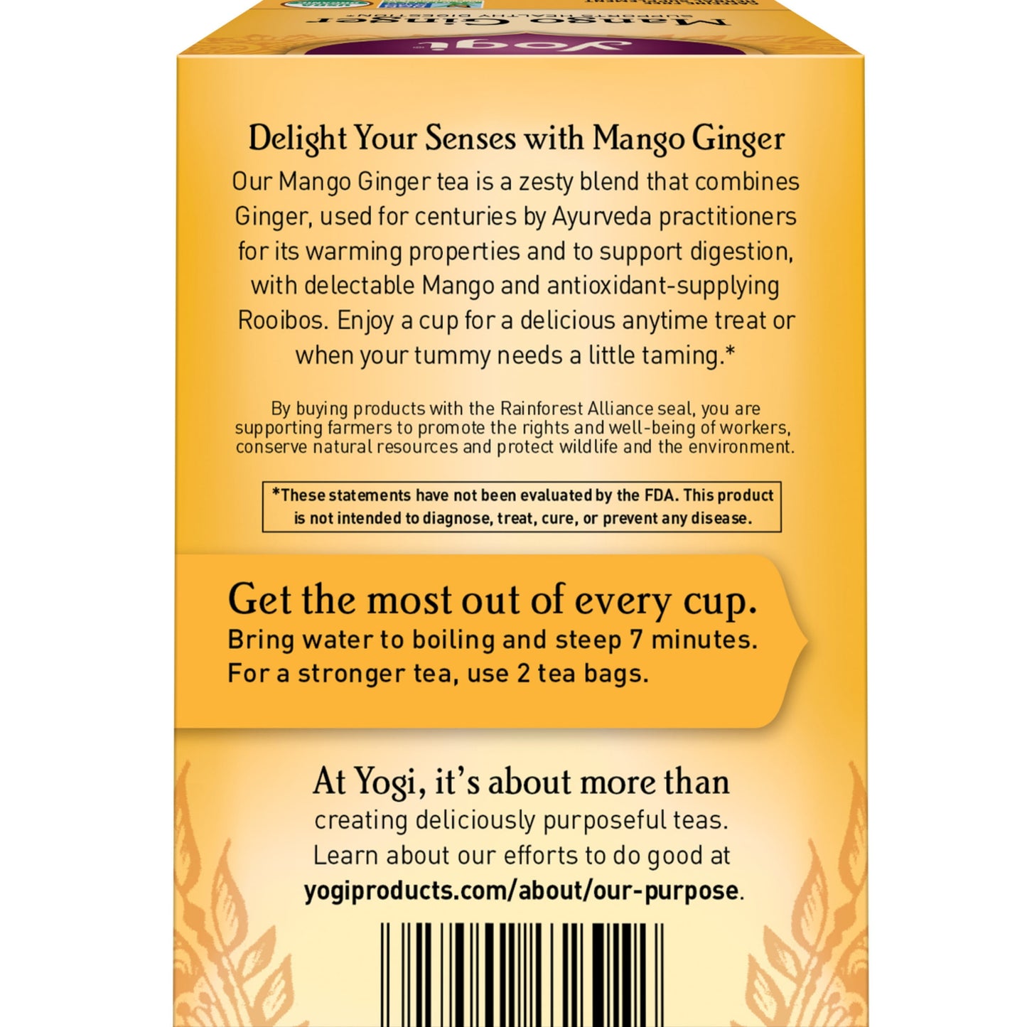 Tea Mango Ginger, Caffeine-Free Organic Herbal Tea, Wellness Tea Bags, 4 Boxes of 16