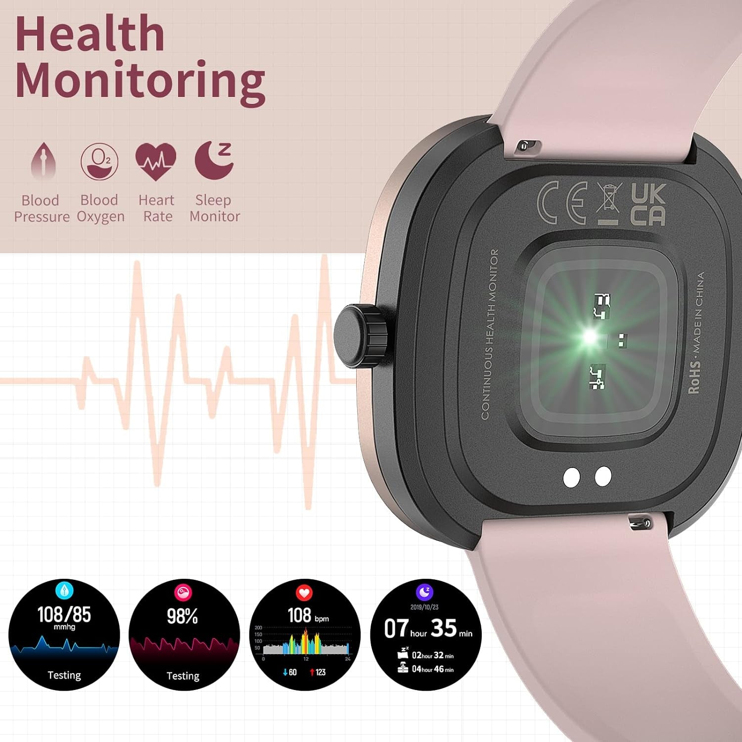 Smart Watches for Women, Smart Watch for Android Phones and Iphone, 1.32'' HD Full Touch Screen 3ATM Waterproof Sports Watches Fitness Tracker with Blood Pressure Heart Rate Sleep Monitor (Pink)