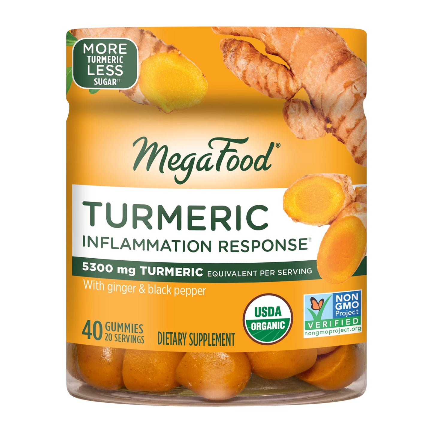 Turmeric Gummies - Turmeric Supplement with Turmeric and Ginger and Black Pepper - USDA Organic, Vegetarian, Non-Gmo - Made without 9 Food Allergens - 40 Gummies (20 Servings)