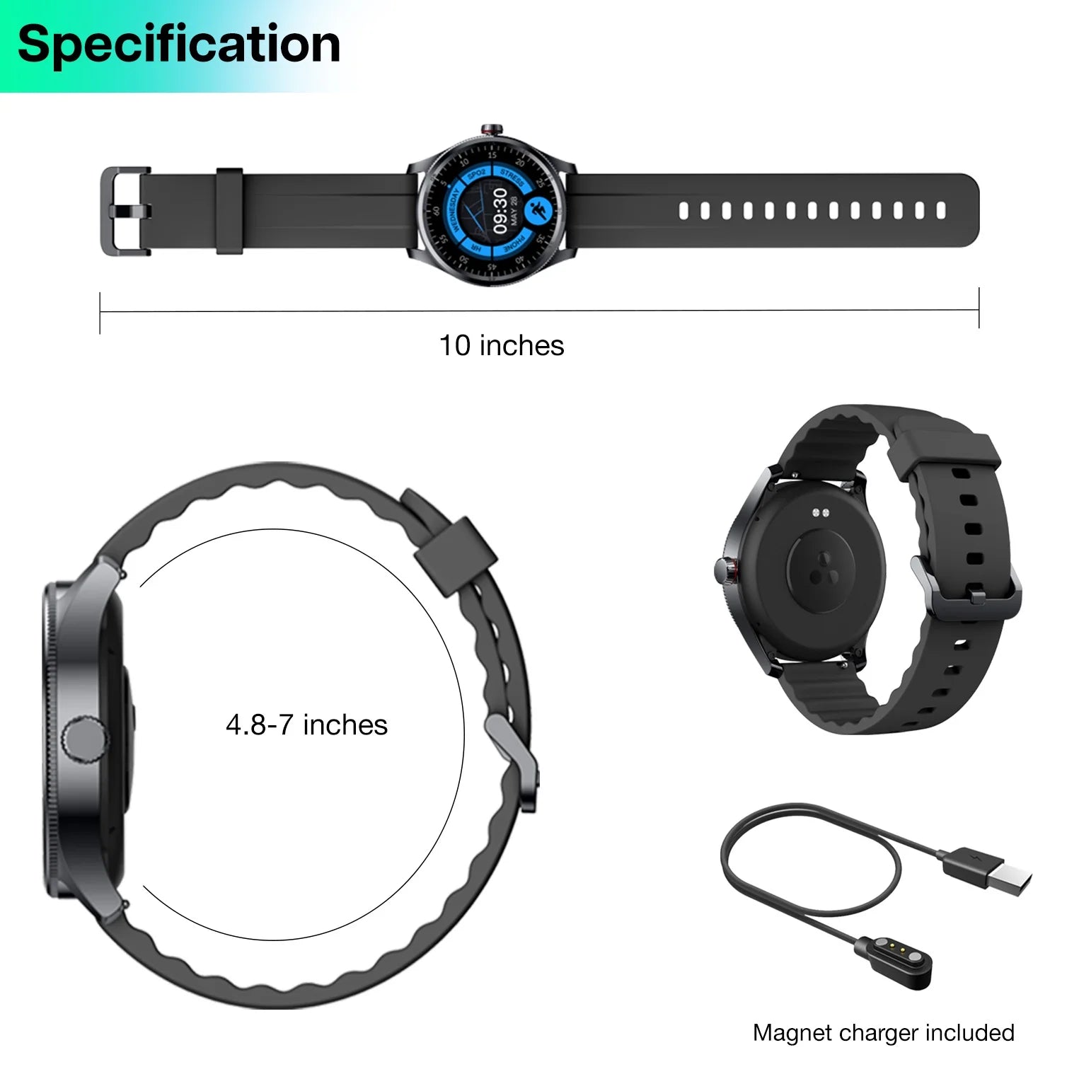 Fitness Watch, Smart Watch for Android and Iphone with Text and Calling, 100+ Sports Mode, IP68 Waterproof, 1.39" round Touch Screen, 14 Days Battery Life