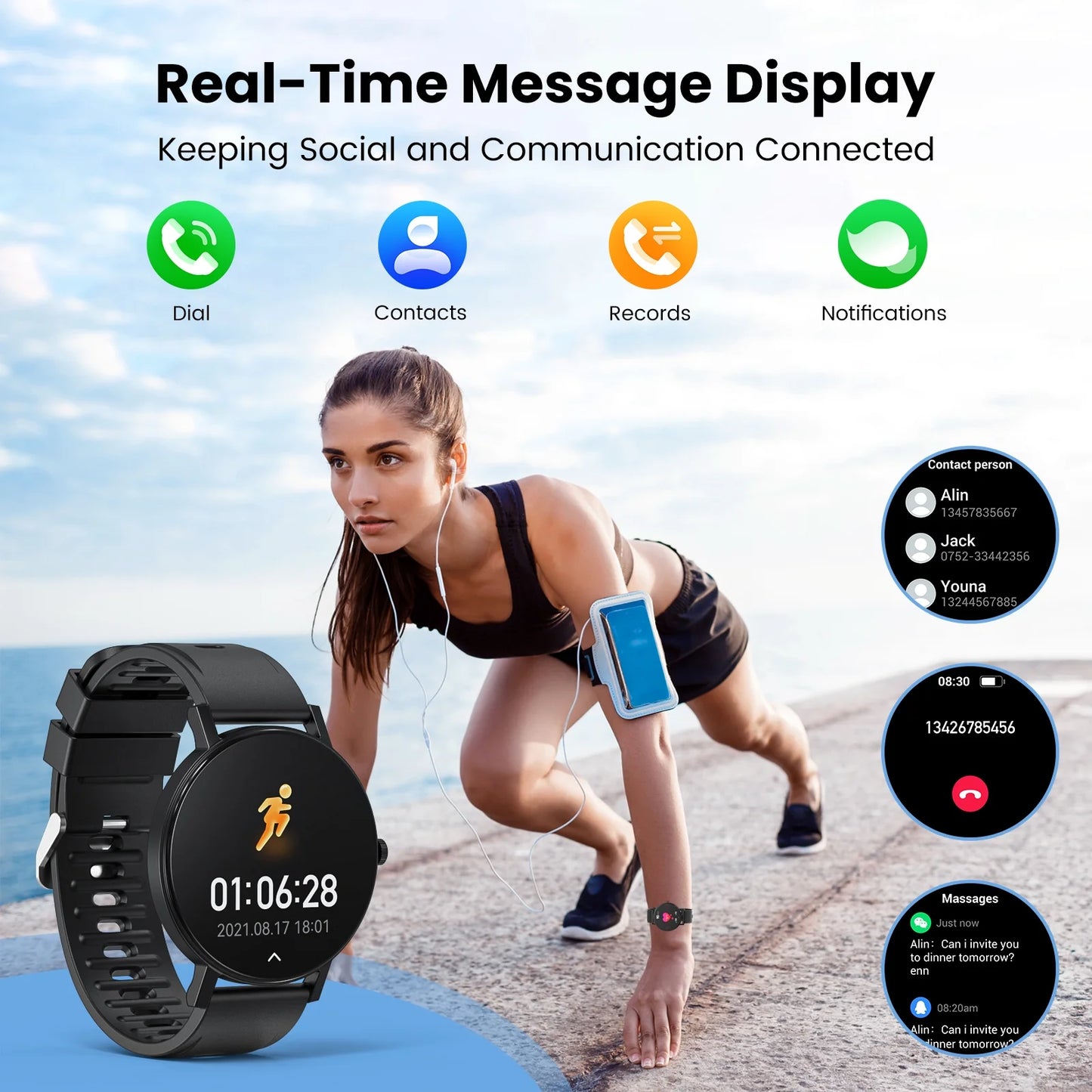 Smart Watch, Fitness Smartwatch with 1.43" Touch Screen, IP68 Waterproof with Bluetooth for Men Women, Compatible with Android & Ios, Black