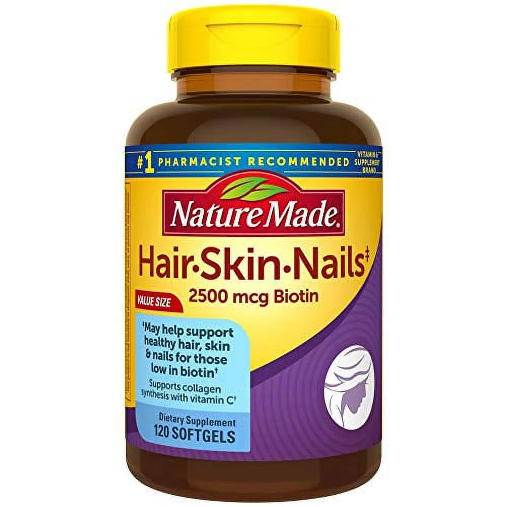 Hair Skin and Nails with Biotin 2500 Mcg, Dietary Supplement for Healthy Hair Skin and Nails Support, 120 Softgels, 120 Day Supply