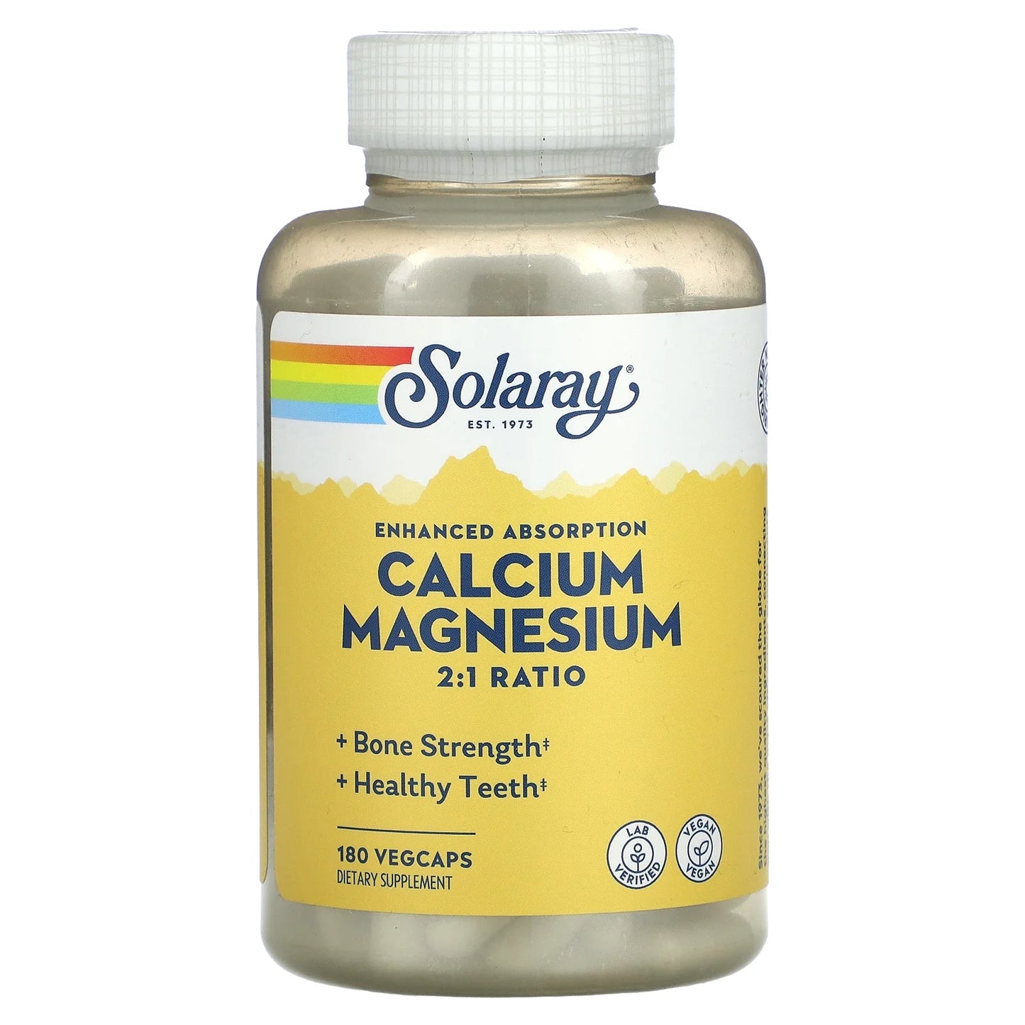 Enhanced Absorption Calcium Magnesium - 180 Vegcaps - 2:1 Ratio - Supports Bone Strength & Healthy Teeth - Vegan