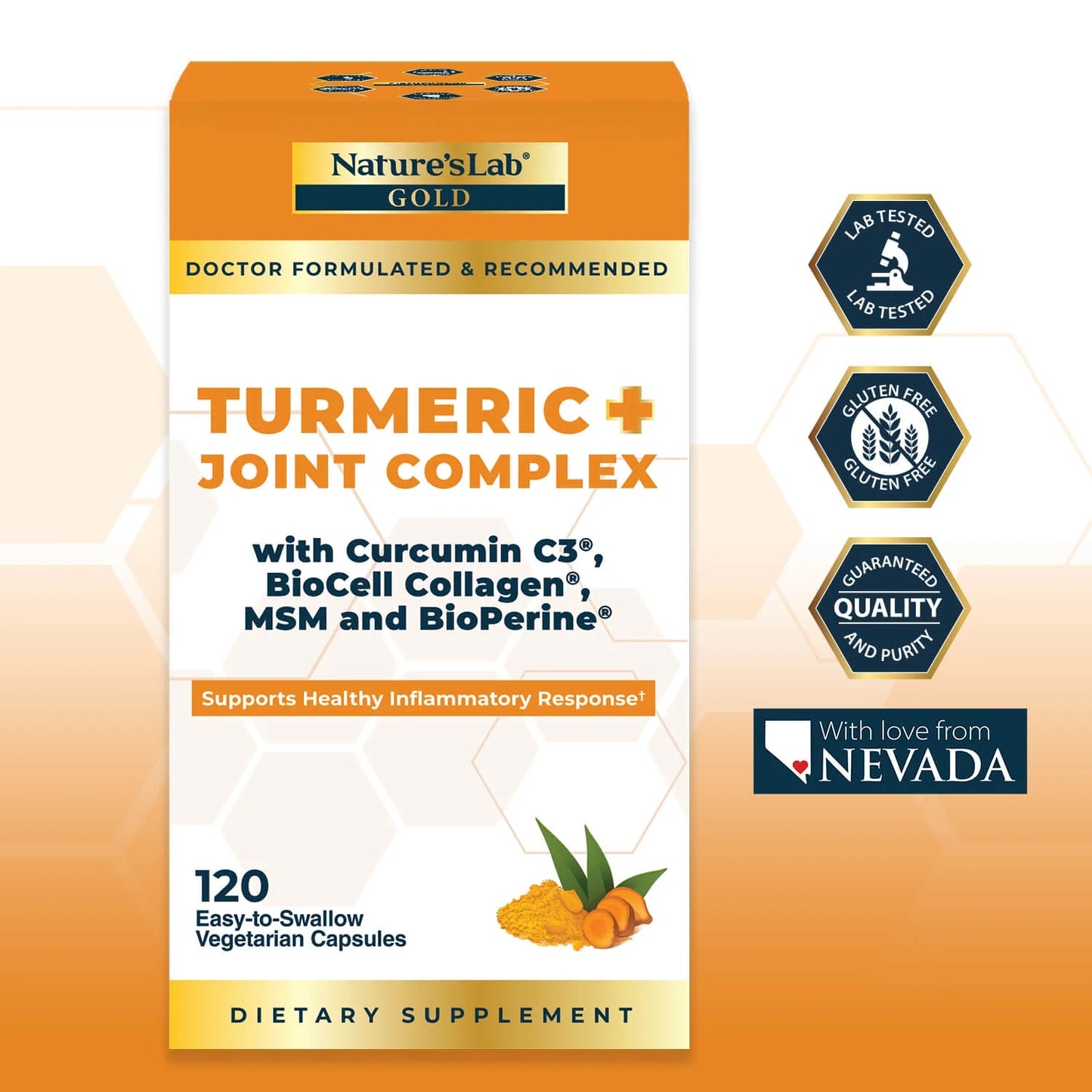 Gold Turmeric Joint Complex - 120 Capsules - Biocell Collagen, Hyaluronic Acid, C3 Curcumin, MSM - Joint Support, anti Inflammatory, Skin Supplement*