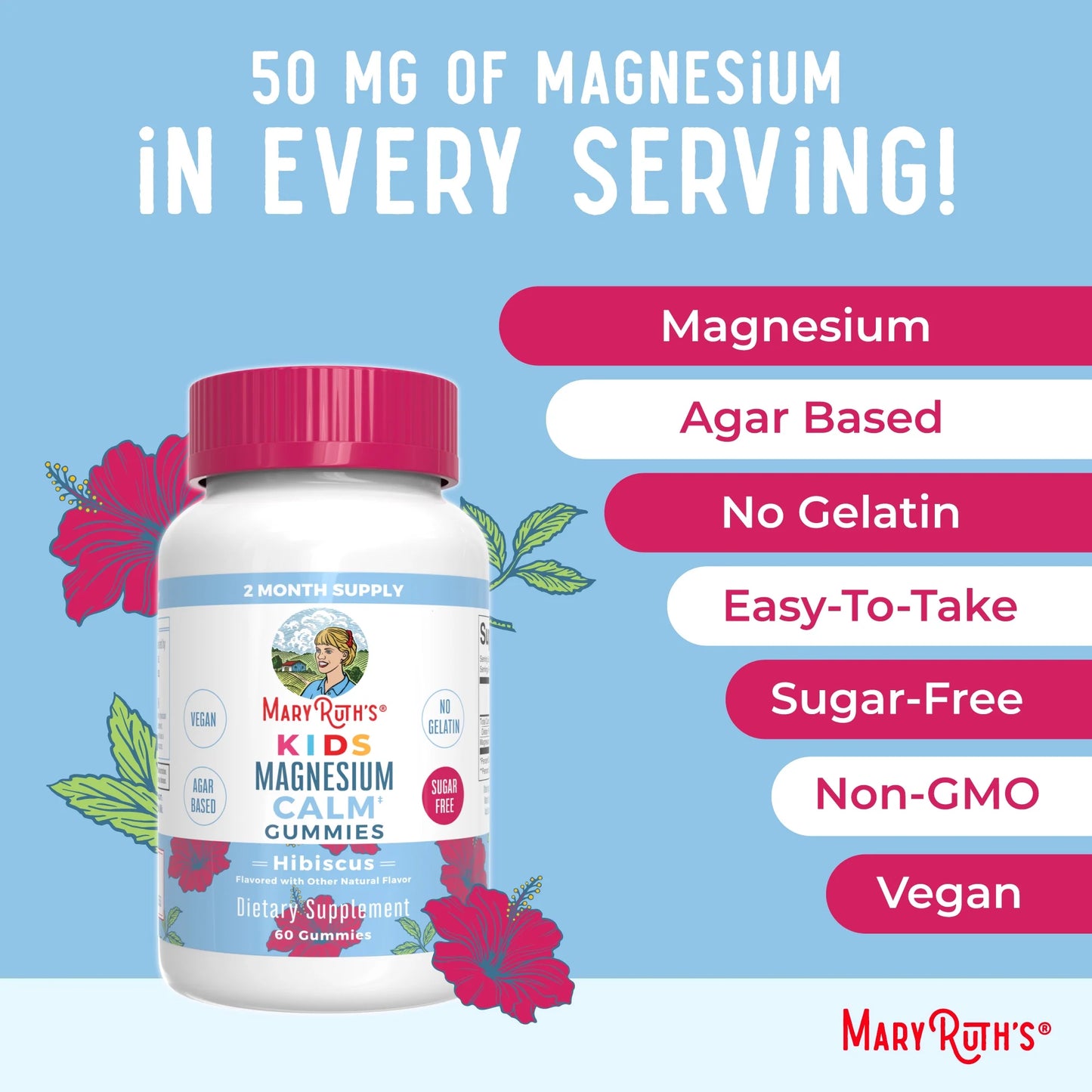 Kids Magnesium Citrate Gummies by  | 2 Month Supply | Sugar-Free | Calm Magnesium Gummies for Kids 2+ | Bone Health | Non-Gmo, Gluten-Free | Vegan | Calm Gummies 60Ct