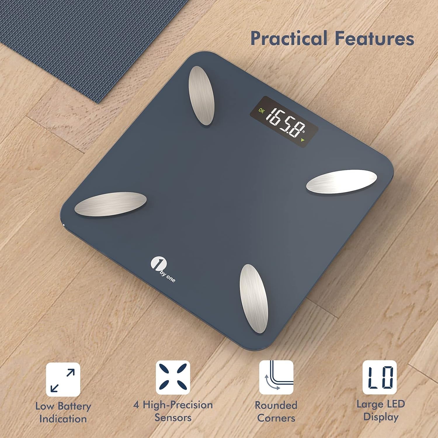 1 by ONE Scale for Body Weight, Smart Body Fat Scale, Digital Bathroom Weighing Scale with Water Percentage Muscle Mass Bluetooth BMI, 14 Body Composition Analyzer, 400 Lb