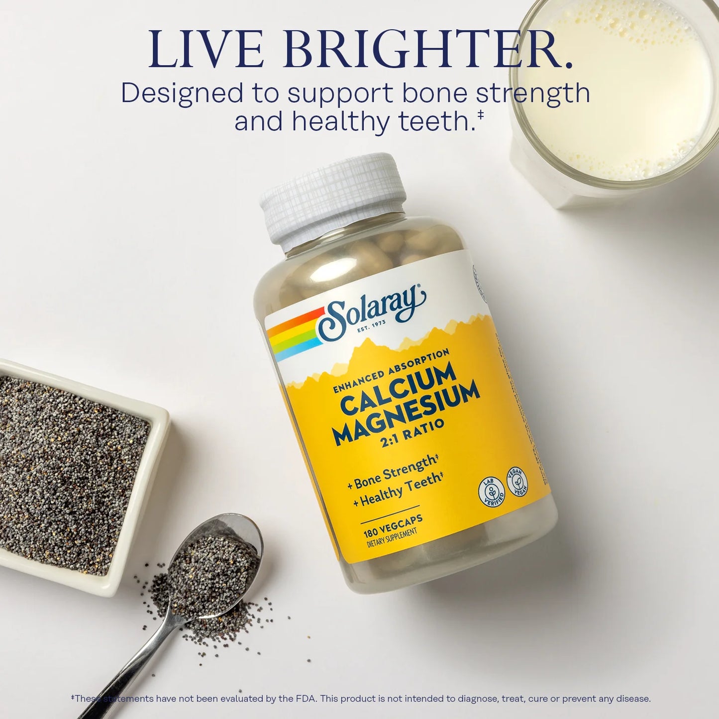 Enhanced Absorption Calcium Magnesium - 180 Vegcaps - 2:1 Ratio - Supports Bone Strength & Healthy Teeth - Vegan