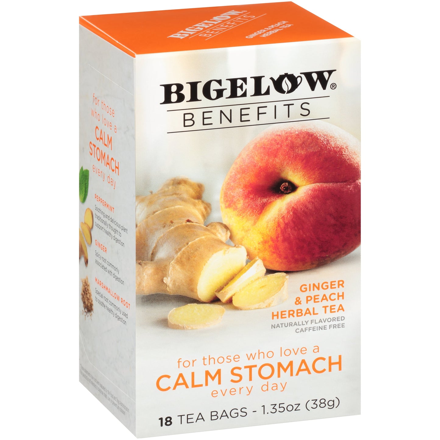 Bigelow Benefits Ginger & Peach Herbal Tea Bags, 18 Ct