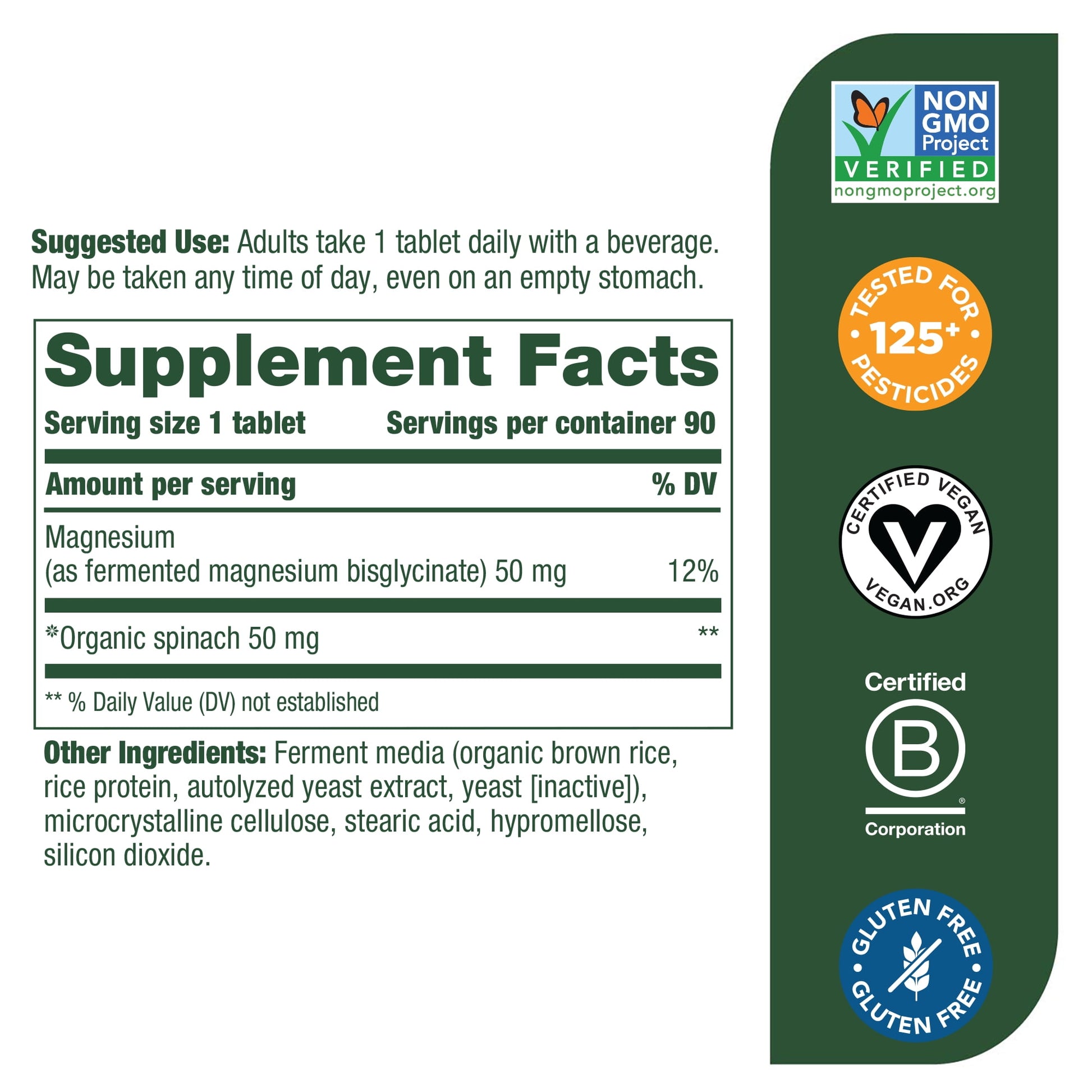 Magnesium - Supports Heart & Nervous System - Magnesium Supplement with Fermented Magnesium Glycinate - Vegan, Gluten-Free, Non-Gmo and Kosher - Made without 9 Food Allergens - 90 Tabs