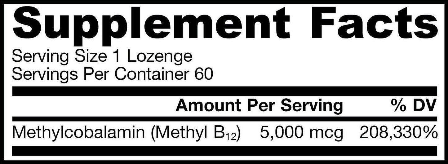 Methyl B12 (Methylcobalamin) Cherry, Supports Brain Cells, 5000 Mcg, 60 Lozenges