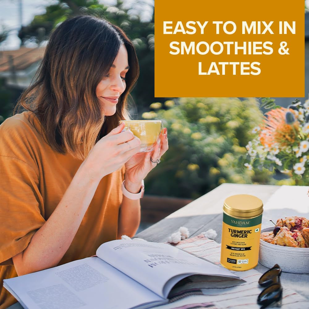 , Turmeric Ginger Latte Mix (40 Cups, 3.53Oz) Caffeine-Free, Non-Gmo, Gluten Free | Golden Milk Powder with Curcumin, Black Pepper & Ginger | Brew Hot/Iced Tea or Turmeric Latte