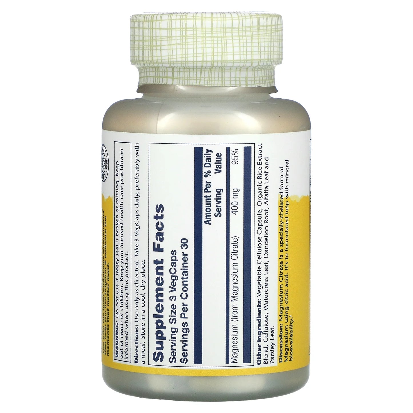 Magnesium Citrate, Veg Cap (Btl-Plastic) 400Mg 90Ct