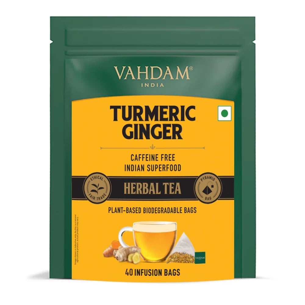 , Turmeric Ginger Blend (40 Herbal Tea Bags) Caffeine-Free, Non-Gmo, Gluten-Free | 100% Pure Herbal Blend - Savory & Spicy | Individually Wrapped Pyramid Tea Bags | Direct from Source