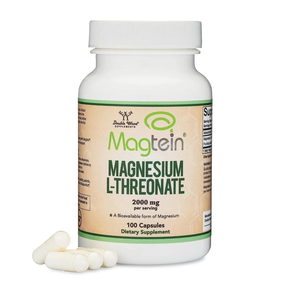 Magnesium L Threonate Capsules - High Absorption Generic Supplement - Most Bioavailable Form - 2,000 Mg - 100 Capsules