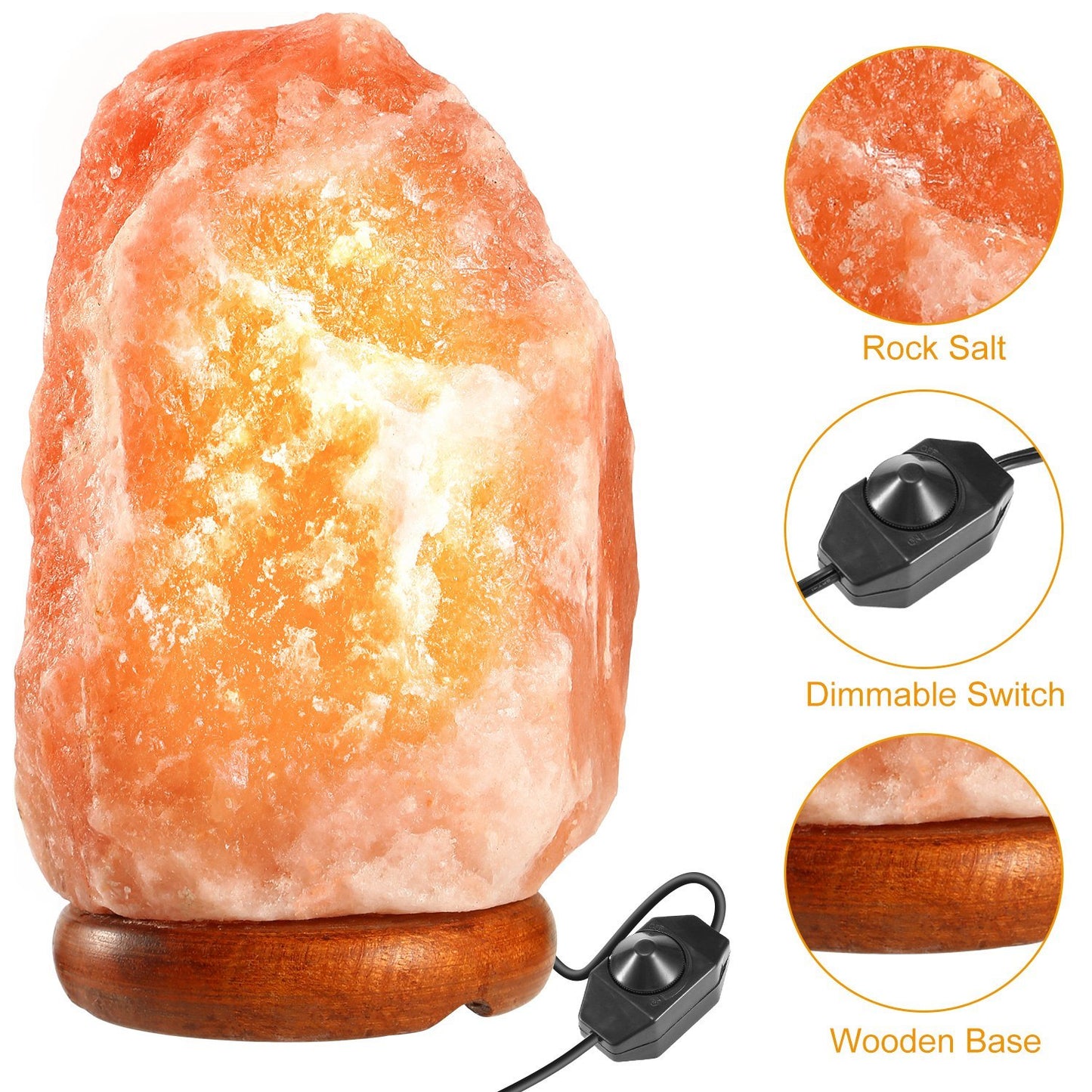 Salt Lamp Crystal Rock Salt Lamp with Dimmer Switch Hand Carved Table Lamps Night Light with Wood Base