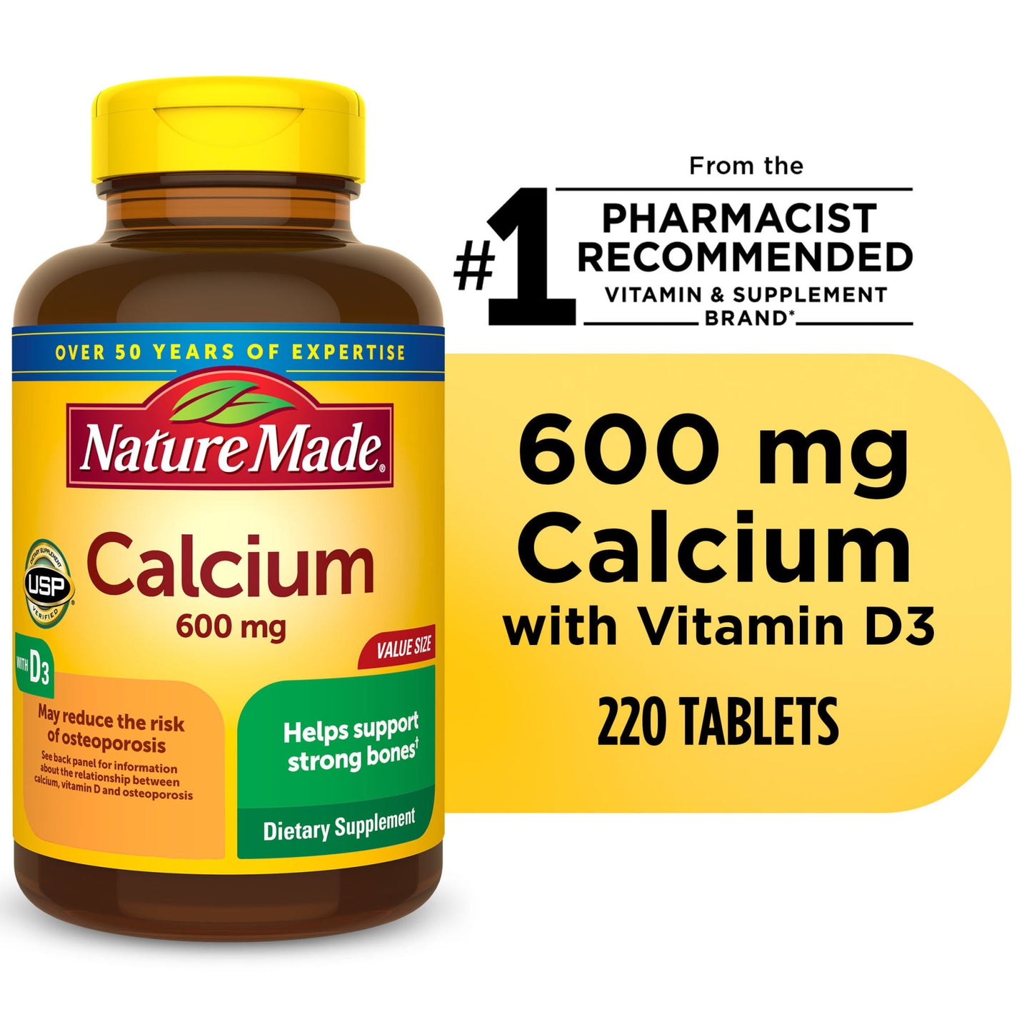 Nature Made Calcium 600 mg with Vitamin D3 Tablets; 220 Count