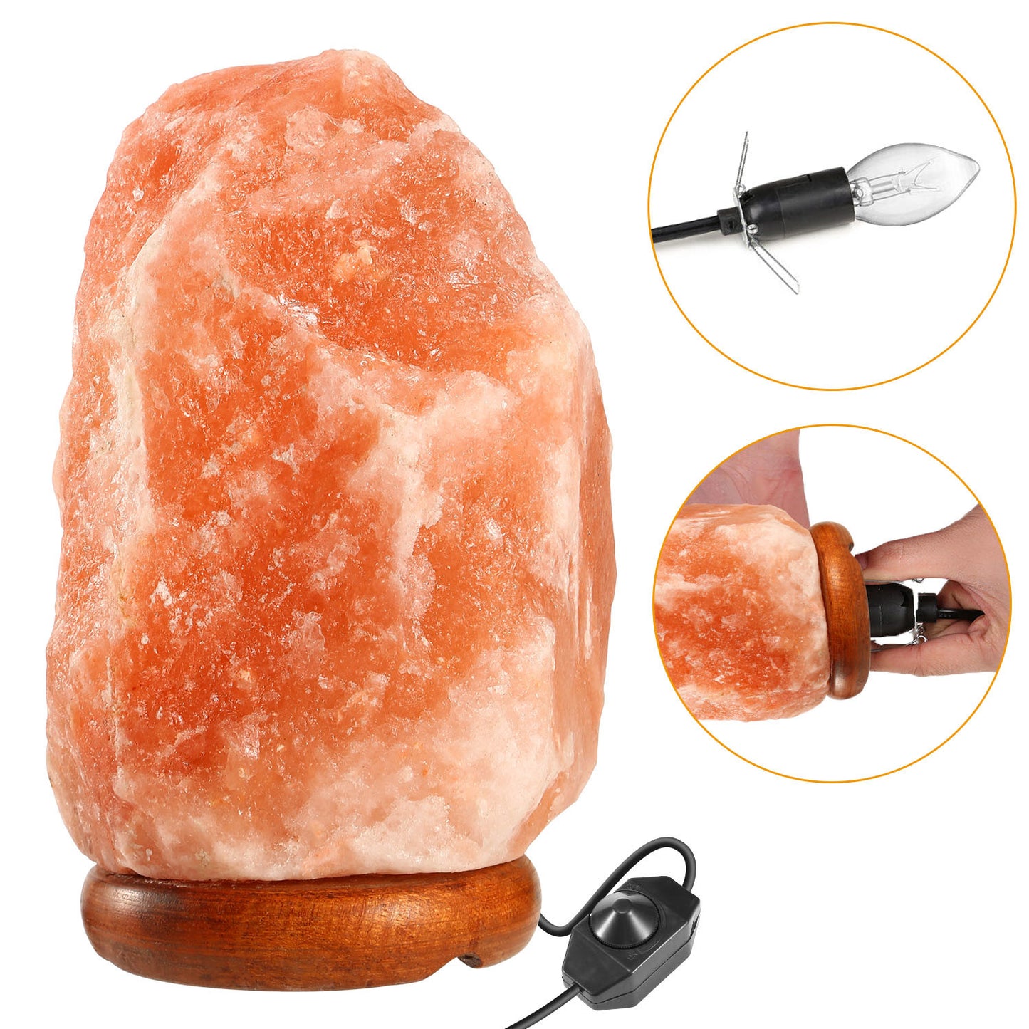 Salt Lamp Crystal Rock Salt Lamp with Dimmer Switch Hand Carved Table Lamps Night Light with Wood Base