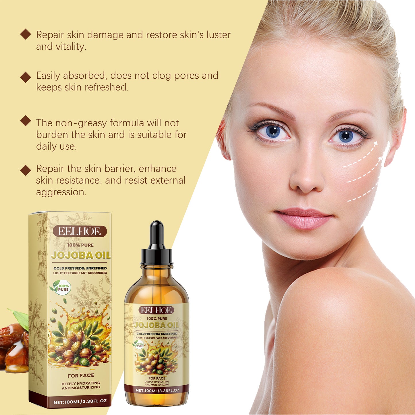 Eelhoe Jojoba Face Essential Oil, Facial Moisturizing, Moisturizing, Brightening And Firming Care Jojoba Essential Oil