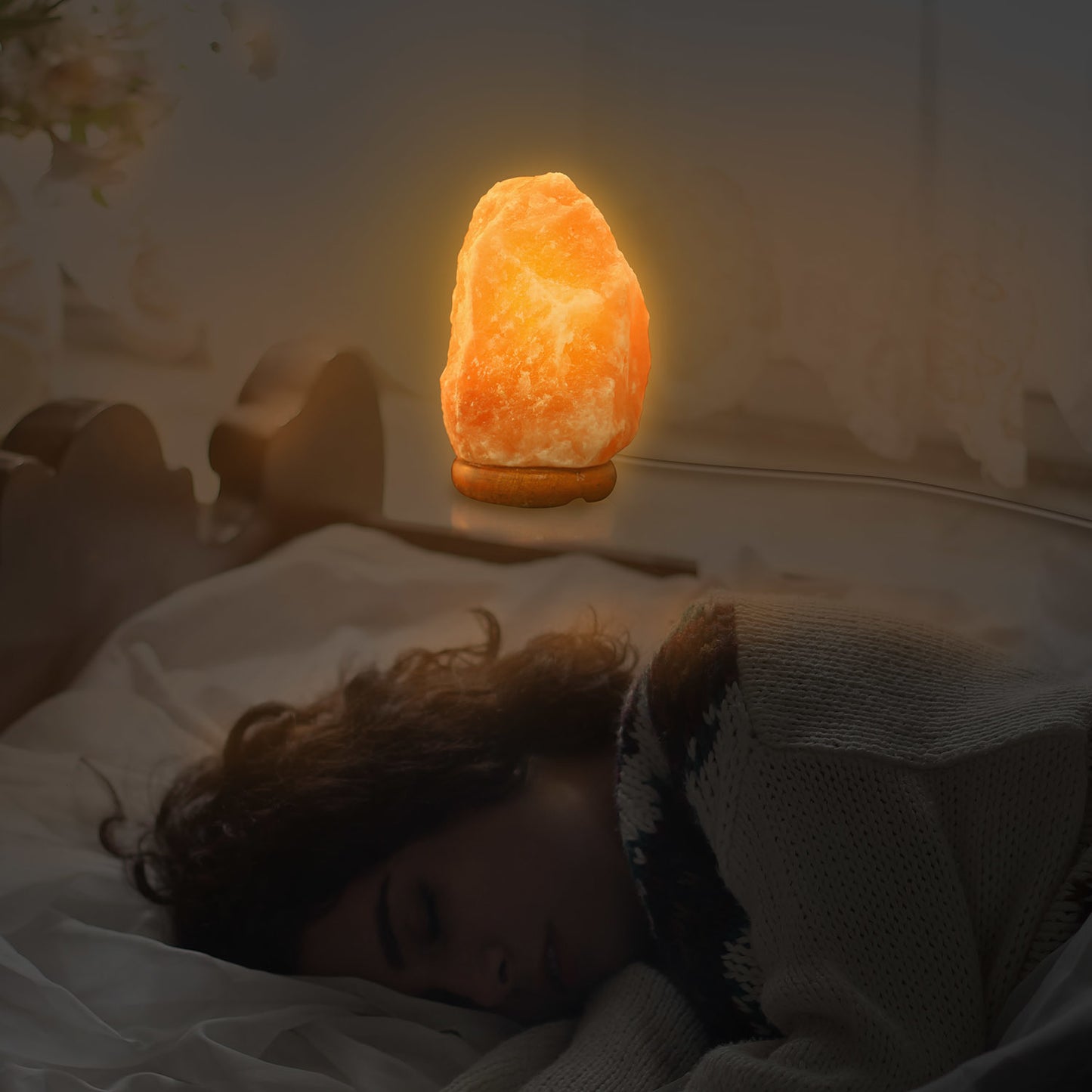 Salt Lamp Crystal Rock Salt Lamp with Dimmer Switch Hand Carved Table Lamps Night Light with Wood Base