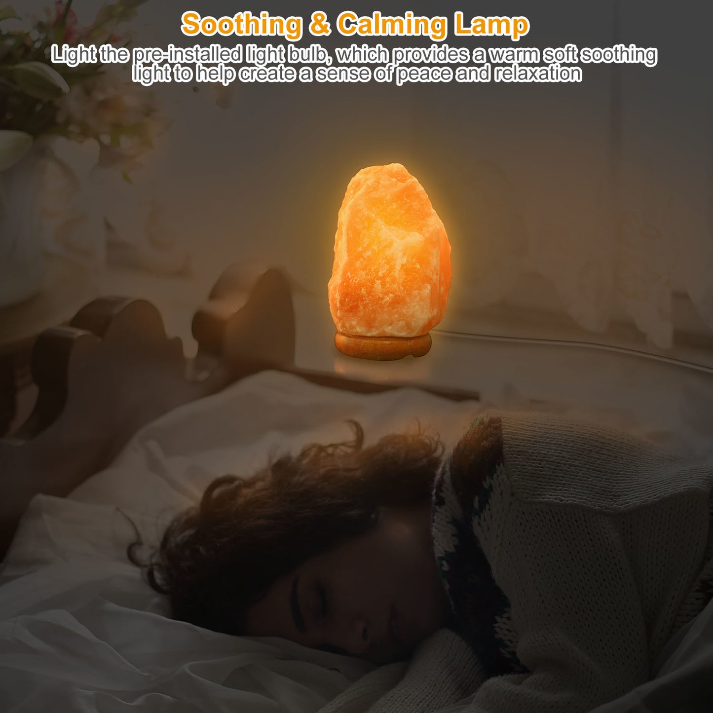 Salt Lamp Crystal Rock Salt Lamp with Dimmer Switch Hand Carved Table Lamps Night Light with Wood Base