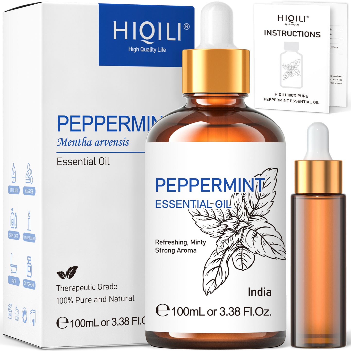 HIQILI 100ml Peppermint Sandalwood Eucalyptus Lemon Essential Oil for Diffuser, Humidifier, Aromatherapy, Candle Making, Massage