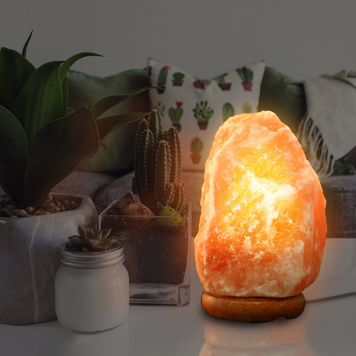 Salt Lamp Crystal Rock Salt Lamp with Dimmer Switch Hand Carved Table Lamps Night Light with Wood Base