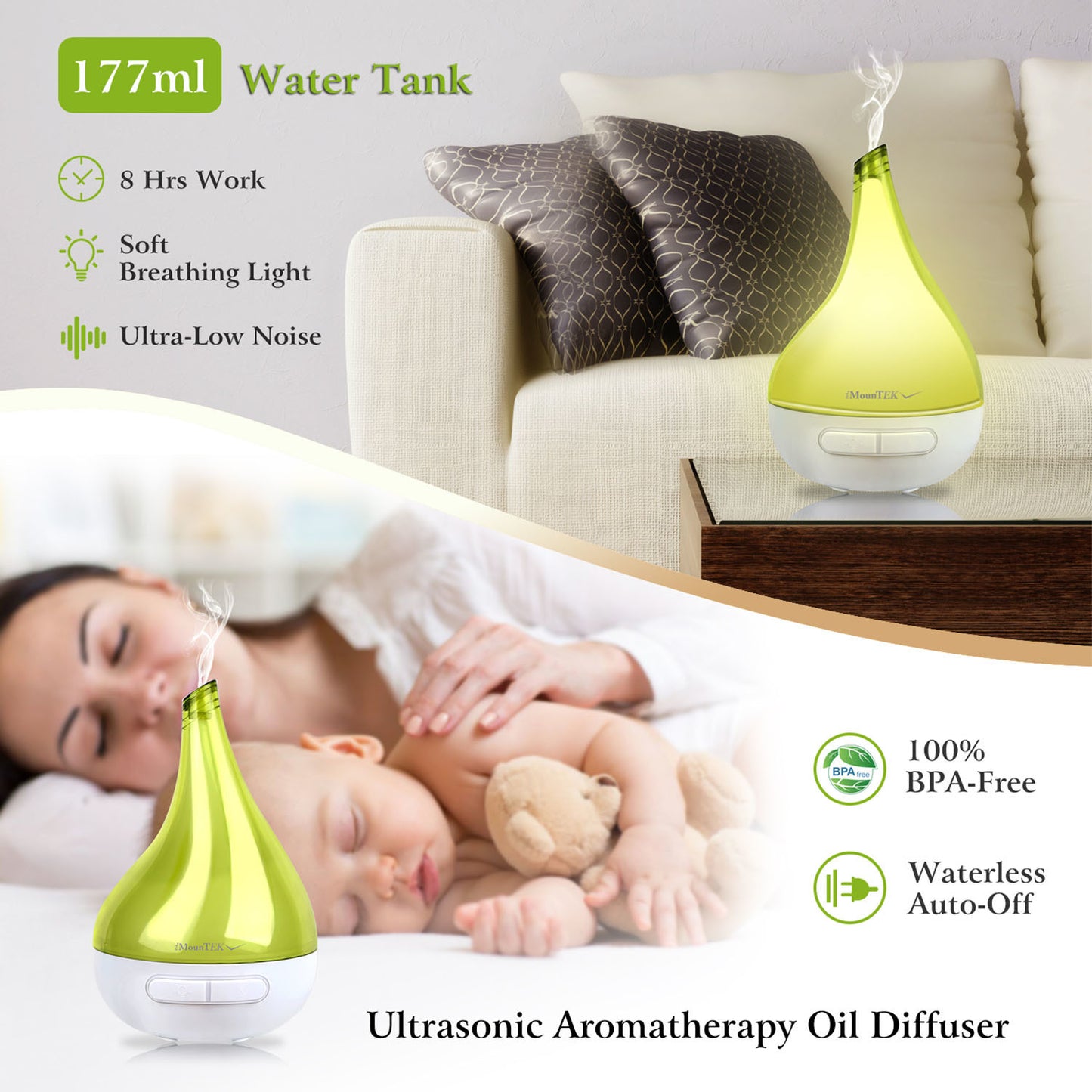 Drop-shaped Cool Mist Humidifier Ultrasonic Aroma Essential Oil Diffuser