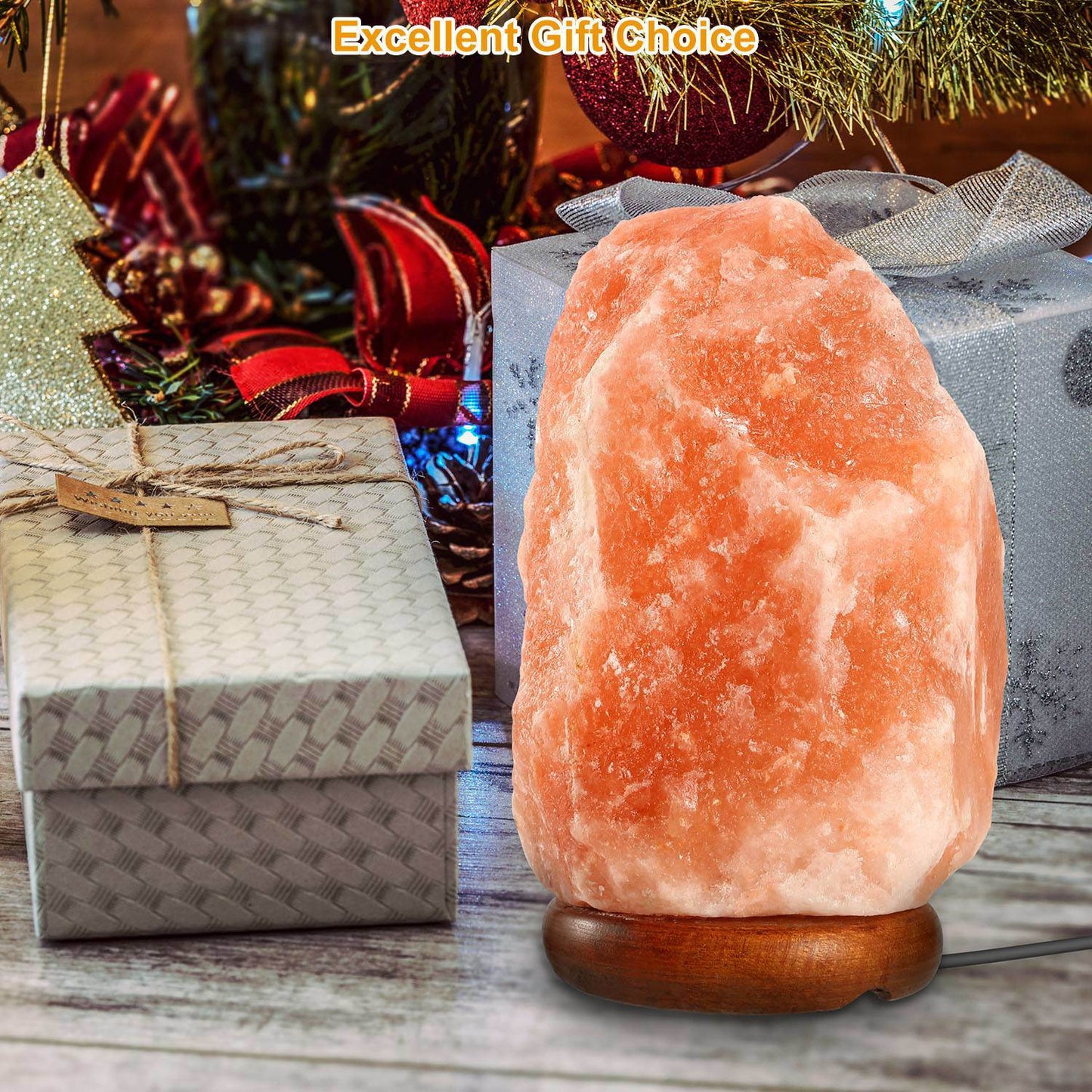 Salt Lamp Crystal Rock Salt Lamp with Dimmer Switch Hand Carved Table Lamps Night Light with Wood Base