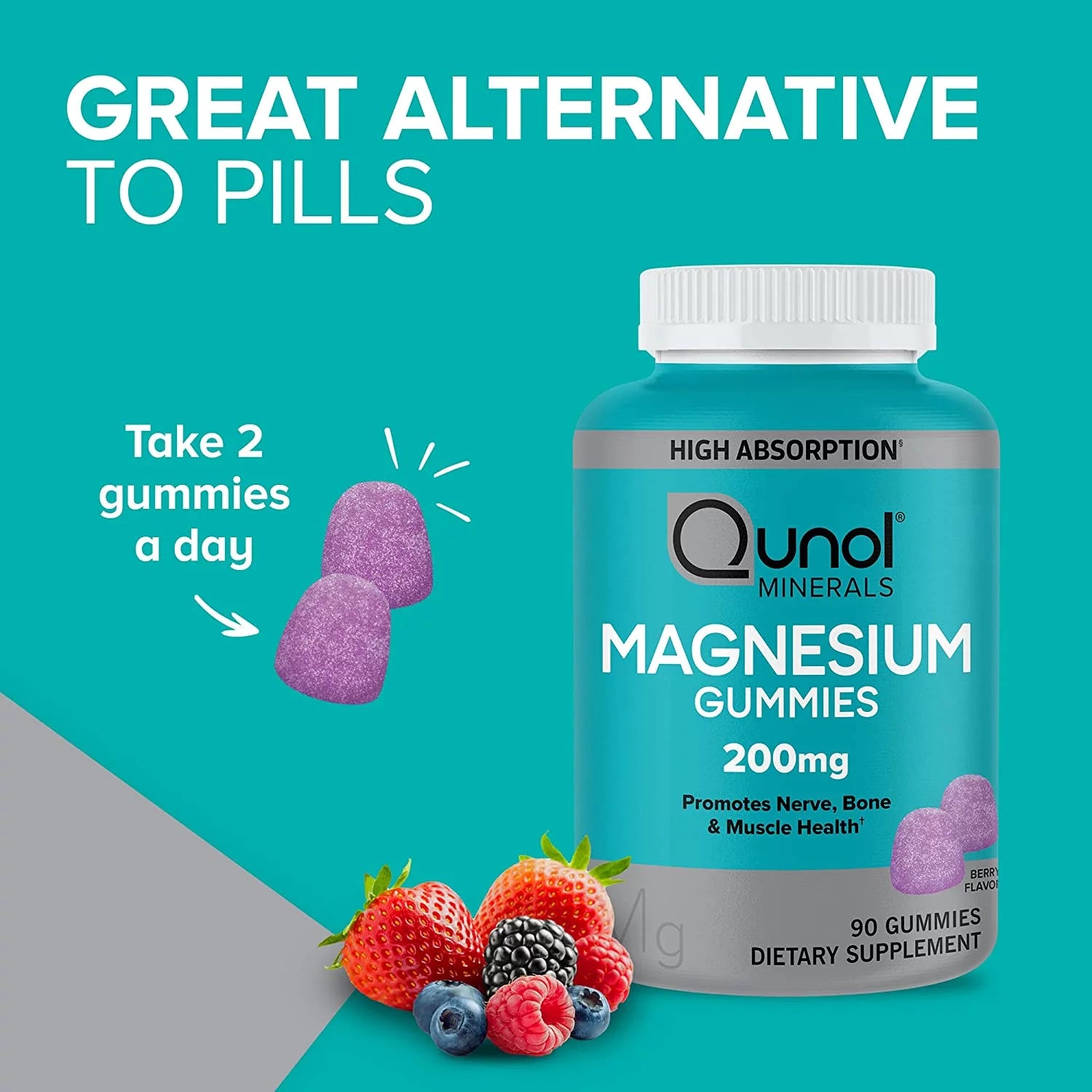 Magnesium Gummies for Adults, 200Mg Magnesium Citrate Gummies, High Absorption Magnesium Supplement, Supports Nerve Health, Bone Health, Muscle Health, Vegetarian, 90 Count