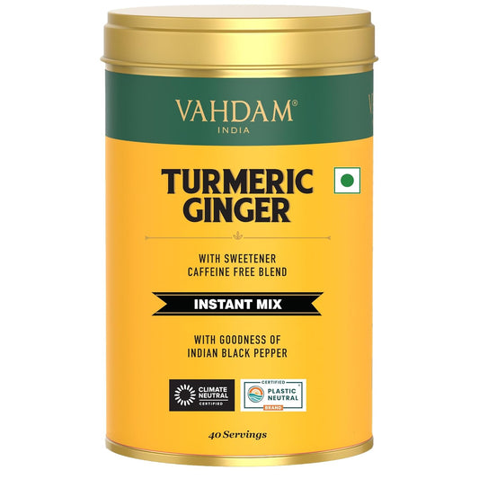 , Turmeric Ginger Latte Mix (40 Cups, 3.53Oz) Caffeine-Free, Non-Gmo, Gluten Free | Golden Milk Powder with Curcumin, Black Pepper & Ginger | Brew Hot/Iced Tea or Turmeric Latte