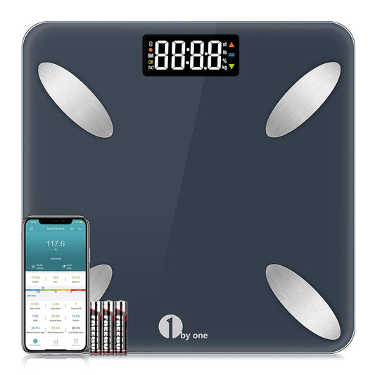 1 by ONE Scale for Body Weight, Smart Body Fat Scale, Digital Bathroom Weighing Scale with Water Percentage Muscle Mass Bluetooth BMI, 14 Body Composition Analyzer, 400 Lb