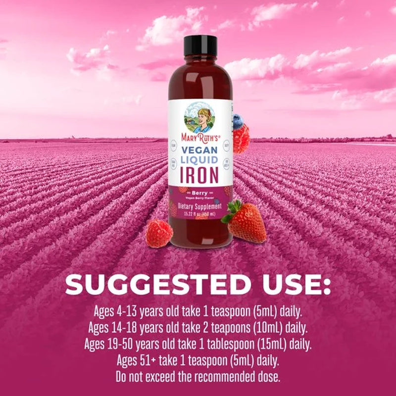 Iron Supplement for Women Men & Kids | Liquid Iron Supplement for Women Men & Kids | Iron for Healthy Blood & Oxygen | Ages 4 & up | Sugar Free | Vegan | Non-Gmo | Gluten Free | 15.22 Fl Oz